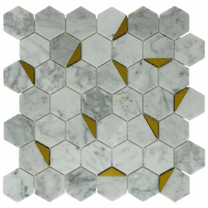  Hexagon Carrara Gold POL (пикс. 48х48, толщ. 4 мм)